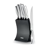 Tower Core 5 Piece Knife Set with Weighted Steel Block, High Grade Polished Stainless Steel, Fine Edge Precision Blades, Ergonomic Handles, Black, T81537BLK