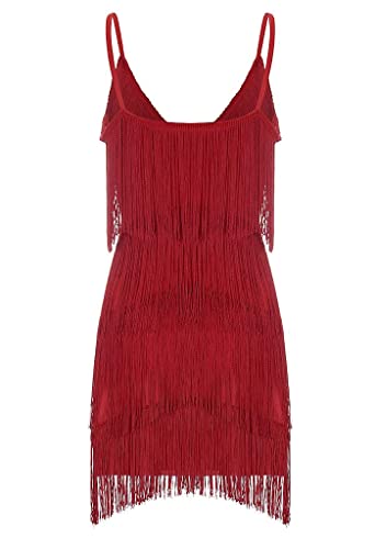 Image of Women 1920s Gatsby Flapper Dress Sexy Open Back Strap Fringed Cocktail Party Dress with 20s Accessories