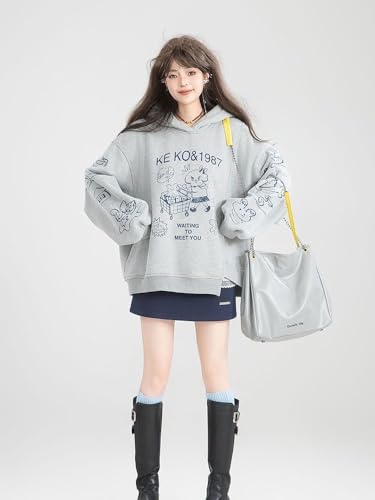 Y2k Harajuku Casual Retro Cartoon Printed Pattern Hoodies Grey Sweatshirts Fashion Clothing4