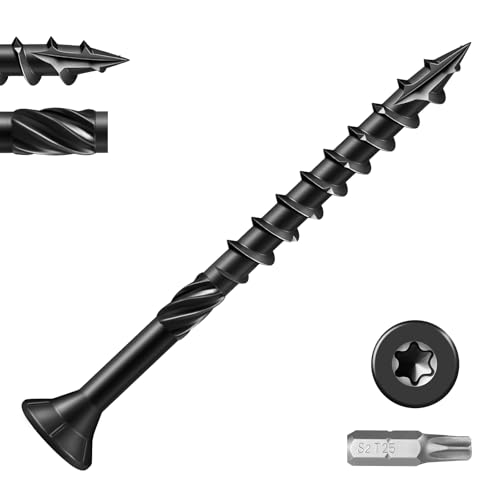 BNUOK #10 Deck Screws 3 Inch Exterior Decking Wood Screws Heavy-Duty Outdoor Torx Drive Head,Black Rust Resistant Epoxy Coated for Timber,Fence,T25 Star Bit (1Ib,55Pcs)