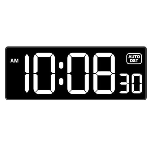 Soobest LED Digital Wall Clock with Seconds, Electric Clock Plug Auto DST Dimmer LED Large Display 10 Inches (White)