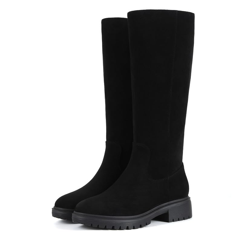 Image of ZJA Knee High Boots Women Platform Round Toe Low Flat Heel Fall Riding Fashion Tall Boots Long Clearance Boots