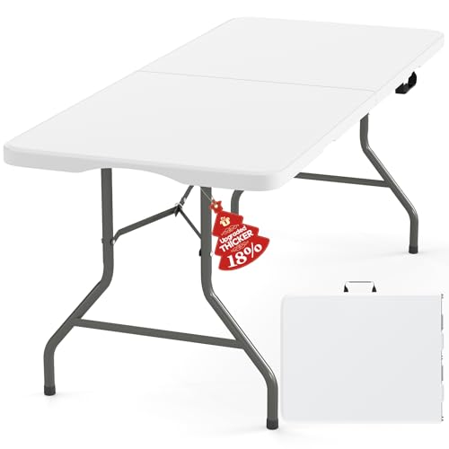 Fenbeli Upgraded 50% Thickened Folding Table 6ft Made of HDPE Plastic, Heavy Duty (25lb), Stable...