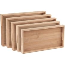 Bamboo Serving Tray Bamboo Decor - Five Piece Nested Breakfast Bamboo Tray - Wood Crafts Trays for Organizing | Bathroom Tray - Food Trays for Party Buffet Montessori Wooden Trays for Serving