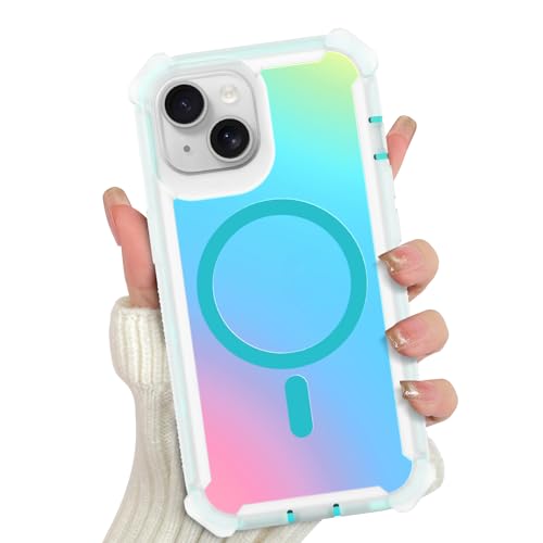 pmxlfo Magnetic Case Designed for iPhone 15 Iridescent Back -Blue