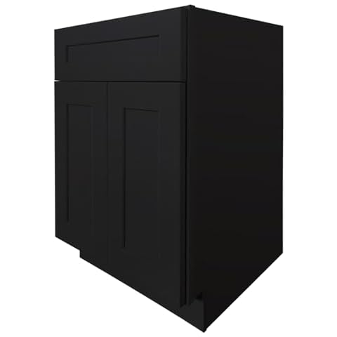 CozyHommie Shaker RTA Solid Wood Base Cabinet with 1 Shelf, 2 Doors 1 Drawer Charcoal Black(24" Width x 24" Depth x 34-1/2" Height) Cover