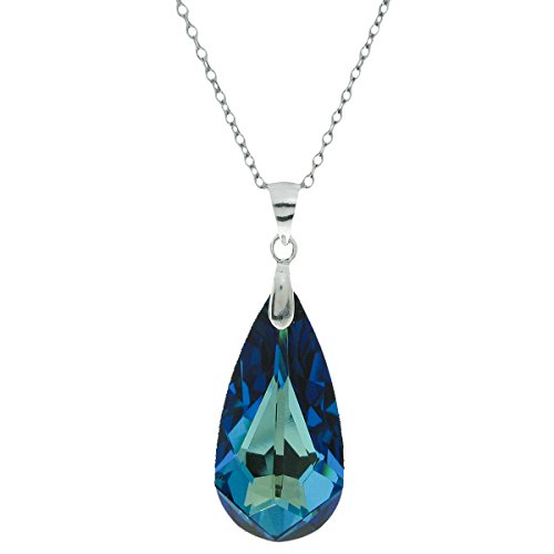 Dreambell Swarovski Elements Crystal Bermuda Blue Pendant Rhodium Sterling Silver Necklace 16+2