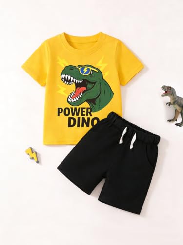 Image of HILEELANG Toddler Boy Summer Outfit Set 2 Piece Short Sleeve T Shirt and Short Soft Breathable Cotton Clothing Sets 2-7T