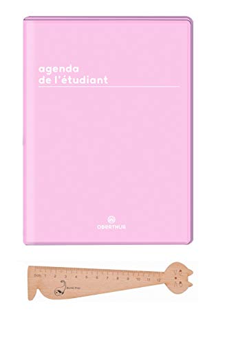 Lot Agenda de L'étudiant 2019-2020 Boreal d'Oberthur 1 Jour par page Rose + 1 Règle Marque-page en bois Blumie