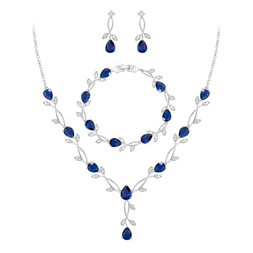 Image of EVER FAITH Cubic Zirconia Pearl Leaf Bridal Jewelry Set for Bride Women