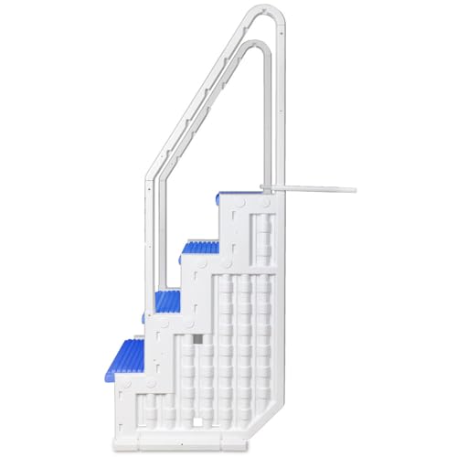 Aqua Select Everest Pool Steps - White with Blue | For Above Ground Pools | Deck Mount 48-54" | 350 lb Capacity