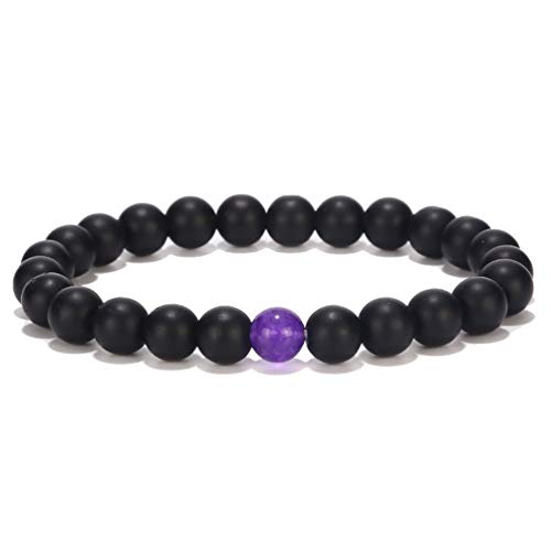 Black Matte & Purple Agate Stone His and Hers Bracelets 8mm Sandstone Couple Bracelet3