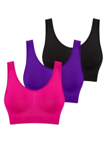 Boolavard Lot de 3 Soutiens-Gorge sans Couture pour Femme - Brassière sans Armatures - Débardeur de Sport Doux (FR/ES, Alpha/Lettres, TG, Taille Normale, Taille Normale, Rose Vif Violet Noir)
