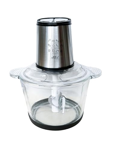 Tritatutto da Cucina Elettrico, 1.8L in Vetro, 300W con 4 Lame Acciaio Inox - 2 Velocità, Lavabile in Lavastoviglie per Carne, Salse, Omogeneizzati e Frutta