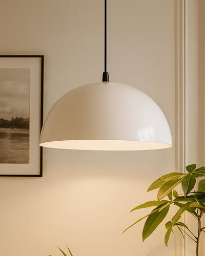Image of Homesake Classy White Pendant Hanging Light,10 inch Modern Dome Pendants Light for Living Room, Dining Room & Kitchen | Scandinavian Ceiling Hanging Light Fixture | Metal Pendant Lamp for Home Decor