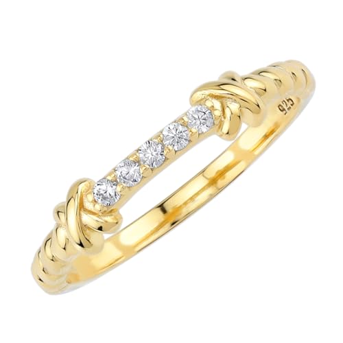 Silvershake White Gold Plated or Yellow Gold Plated 925 Sterling Silver Minimalist Love Knot Rope Promise Stackable Gemstone Ring Jewelry for Women