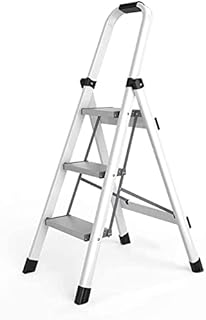 Metal Folding Ladder, Trimming Leaves Portable Ladder Home Ladders Three-Step Engineering Ladder Multi-Function Ladder Stepladder (Color : White) Favorite Gift