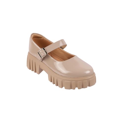Image of Mochi Women Synthetic Platform Block Heel Mary Jane Shoes