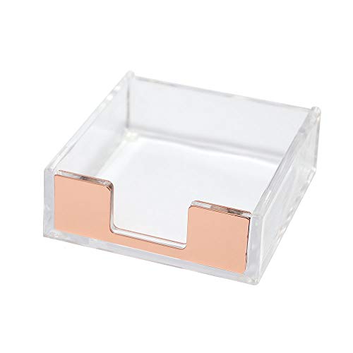 3 x 3 Sticky Note Pad Holder for Desk, Memo Paper Card Dispenser, Multibey Cube Acrylic Desktop Accessories Organizer for Office School Home (Rose Gold)