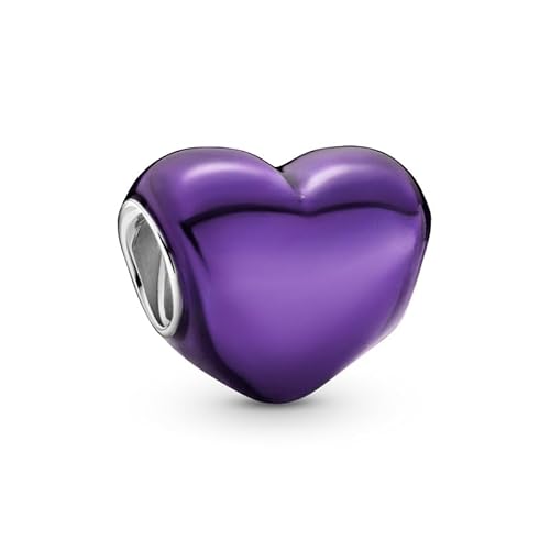 CWOne Designs S925 Sterling Silver Family Moments Love Heart Charm for Pandora Charm Bracelets. (Purple Metallic)
