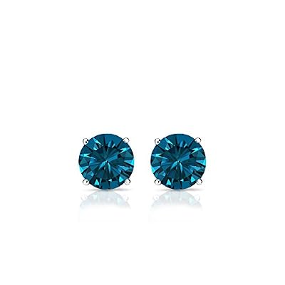 Platinum Men's Round Blue Diamond 4-prong Basket Stud Earrings (1/4-2 ct, Blue, I1-I2) Screw-Back
