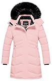 Picture of CTFASHION Girls' Fleece Jackets & Coats Girls Ski Jacket Winter Hooded Sherpa Lined Lightweight Thick Warm Puffy Waterproof Windproof Cotton Shiny Pink 8
