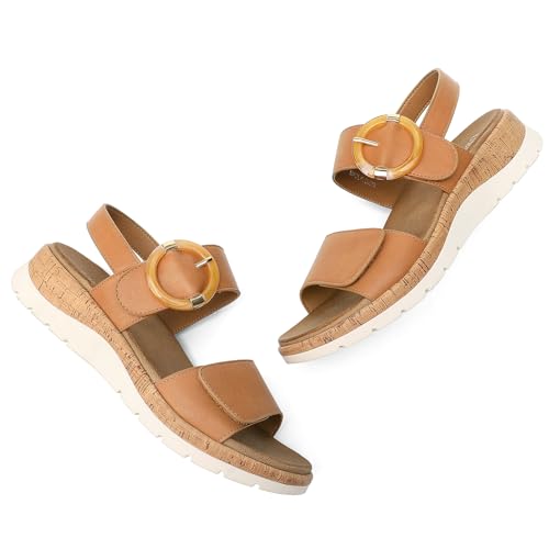 Image of UBFEN Womens Low Wedge Walking Sandals with Arch Support | Open Toe Sandals Adjustable Instep and Ankle Straps for Summer Everyday Outfits, Travel,Vacation