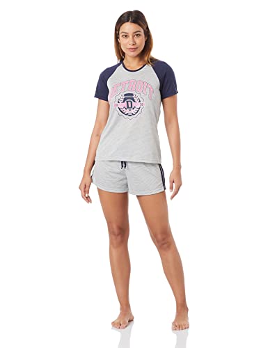 Pijama Short Doll Feminino Manga Curta College Cinza/Marinho, M