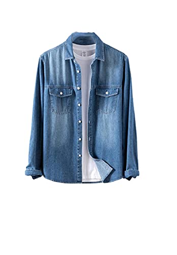 Chemise en jean homme grande taille XXXXXL en denim bleu clair pour le printemps