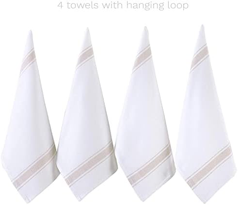 BAROOGA Turkish Hand Towel Set (Pack of 4) Face Towel, Peshtemal Fringe Hand Towel Set - Kitchen Tea Dish Cloth Set, Super Soft, Quick Dry and Highly Absorbent (19 x 27 inches) (Beige)