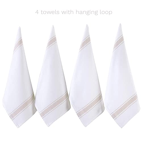 Barooga Turkish Hand Towel Set (Pack Of 4) Face Towel, Peshtemal Fringe Hand Towel Set - Kitchen Tea Dish Cloth Set, Super Soft, Quick Dry And Highly Absorbent (19 X 27 Inches) (Beige) #TOP4