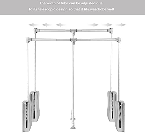 uyoyous Pull Down Closet Rod Aluminum Adjustable Width 890-1210mm Heavy Duty Wardrobe Rail Pull Down Rods Hanger for Hanging Clothes