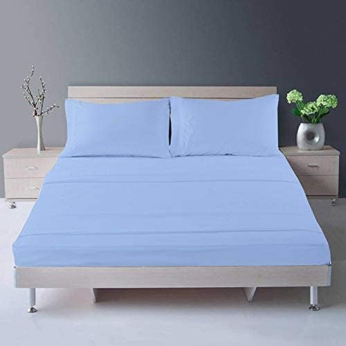 Bedsheet with Pillow Cover |Cotton Bedsheets |Cotton Bed Sheet | chadar - Flat Sheet with 2 Pillow Covers -King_Light Blue Solid
