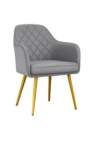 Image of Barfi Velvet Dining Chair | Premium Modern Upholstered Accent Chair with Armrest, Padded Seat and Metal Legs | Comfy Chair for Home, Office & Restaurents (Light Grey)