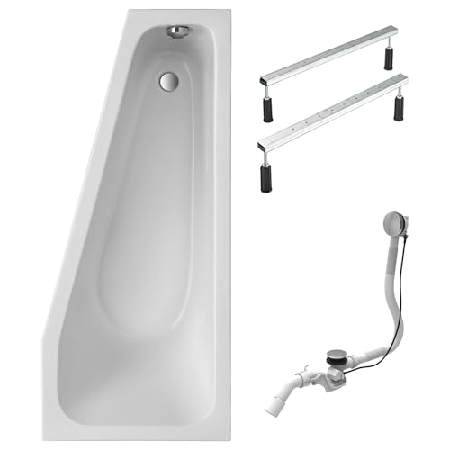 Schulte Badewanne Riva rechts 170x75 cm, aus hochwertigem Acryl in Weiß glänzend inkl. Fußgestell, Ab- und Überlaufgarnitur