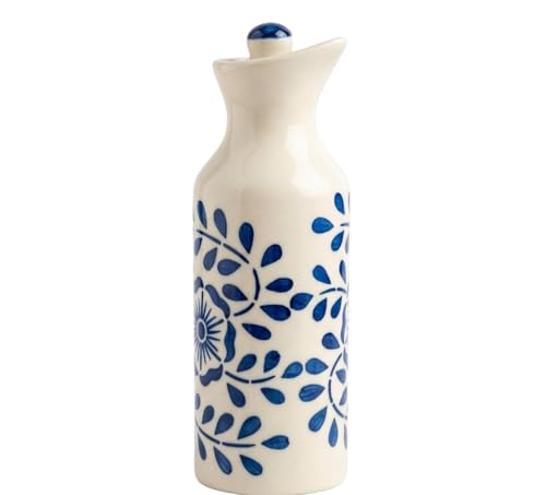 Image of Crazy Sutra Naturra Ceramic Oil Dispenser Bottle with Lid & Handle | Decorative Kitchen Oil Pourer for Olive Oil Vinegar Soy Sauce Salad Dressing | Elegant Kitchen Storage Bottle (Blue Floral)