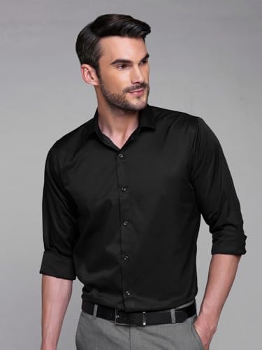 Image of IndoPrimo Men's Satin Shirt with Spread Collar Neck Line Solid Pattern Full Sleeves Regular Fit Western Style and Standard Length