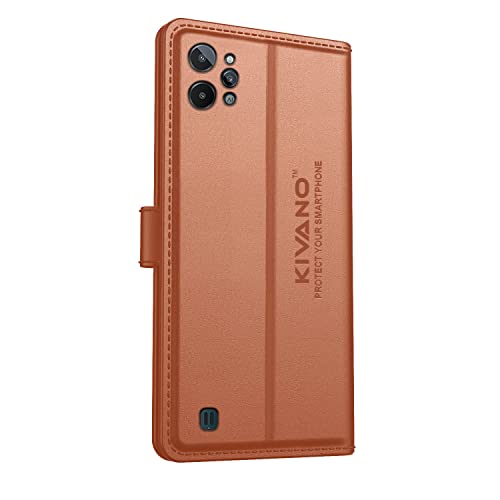 Image of Compatible with Realme C31 Flip Cover | Leather Finish | Inside Pockets & Inbuilt Stand | Shockproof Wallet Style Magnetic Closure Back Cover Case