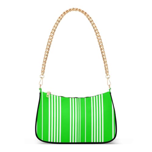 Shoulder Bags for Women Green White Stripes Tote HandBag Shoulder Bags purse with Chain Zipper Closure