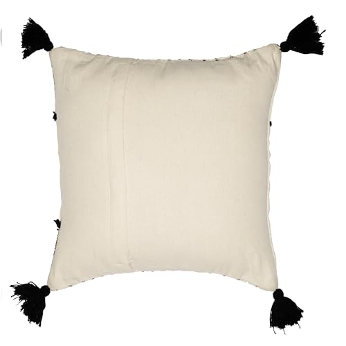 Image of Wakefit Designer Cushion Cover | 16x16 inch| Cotton Fabric on Front & Back | Tassel Drip | Pack of 1 | Off White and Black