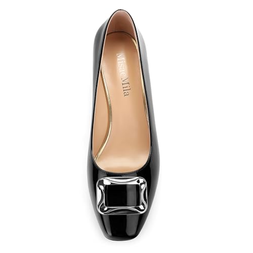 Womens Low Chunky Block Heels, Square Toe Patent Closed Toe Pumps Dress Party Wedding Shoes 1.5 Inch3