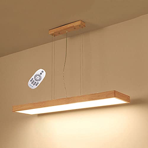 Lustre Suspendu en Bois Rétro avec Abat-Jour Acrylique et Télécommande Dimmable NAMFHZW