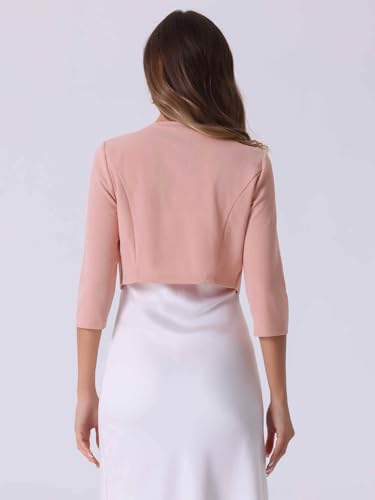 Image of Allegra K 3 /4 Sleeve Shrug Top for Women's Collarless Pleated Open Front Cropped Cardigan
