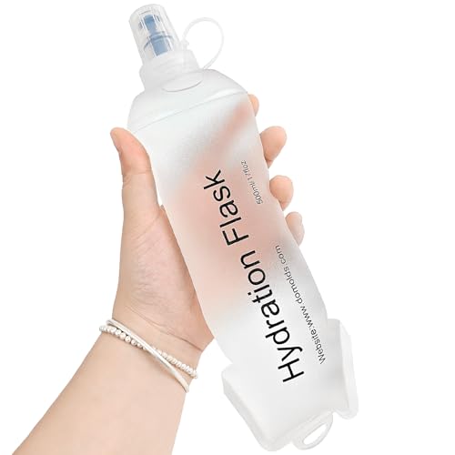 GYGYL 500ml Soft Flask, TPU Collapsible Soft Water Bottle for Hydration Pack, Running Vest, Leak-Proof Folding Water Bottle for Hiking Cycling Climbing Jogging-White