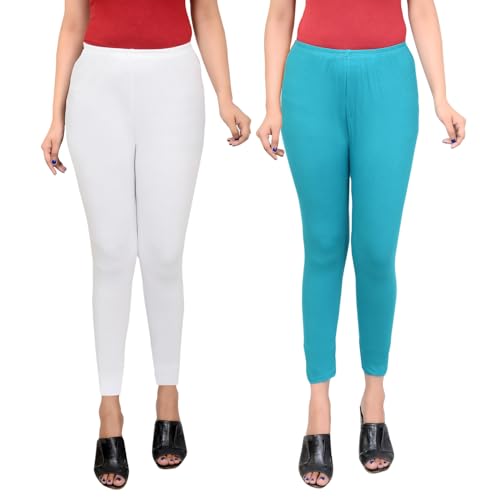 Image of Leggings for Women Ankle Length Combo Pack Black and White Cotton Stretch Comfortable Gym Yoga Pants Slim Fit Stylish Women Leggings
