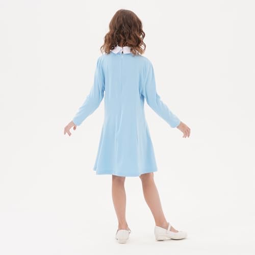 Oispvpes Girls Casual Dress Long Sleeve Vintage Peter Pan Collar T-Shirt Dresses Age 3-12 Years Blue 130 thumb #3