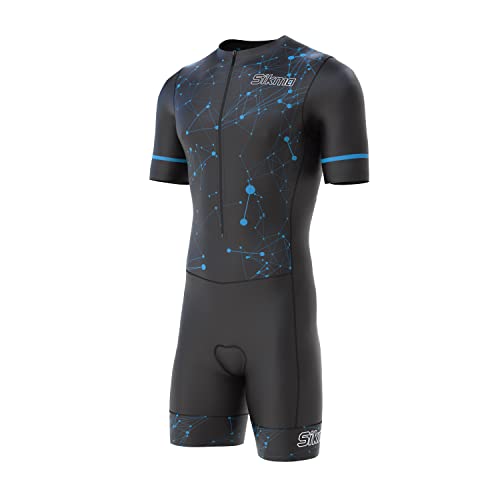 Herren-Radsport-Skinsuit, Gel-Polsterung, einteiliger Trisuit, Bike-Oberteil, kurz, sublimiert, einzigartiges Design, Trägerhose (Schwarz/Blau, XL), schwarz / blau, XL Herren-Radsport-Skinsuit, Gel-Polsterung, einteiliger Trisuit, Bike-Oberteil, kurz, sublimiert, einzigartiges Design, Trägerhose (Schwarz/Blau, XL), schwarz / blau, XL