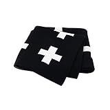 mimixong Baby Blankets Knitted Toddler Blankets Black and White with Cross Swiss Pattern for Boy and Girl 30×40 Inch Black