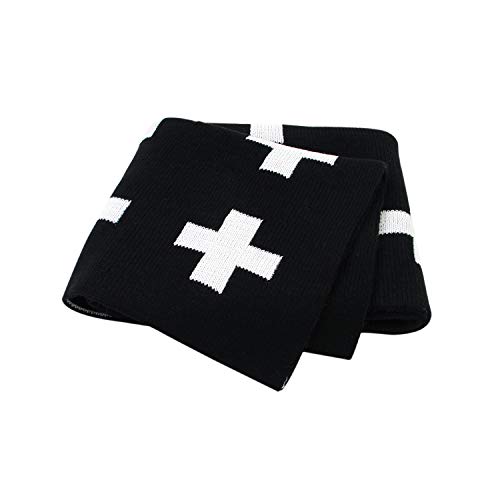 Image of mimixong Baby Blankets Knitted Toddler Blankets Black and White with Cross Swiss Pattern for Boy and Girl 30×40 Inch Black