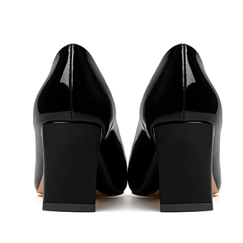 NUMALEO Womens Party Pointed Toe Fashion Patent Slip On Chunky Mid Heel Pumps Shoes 2.5 Inch4